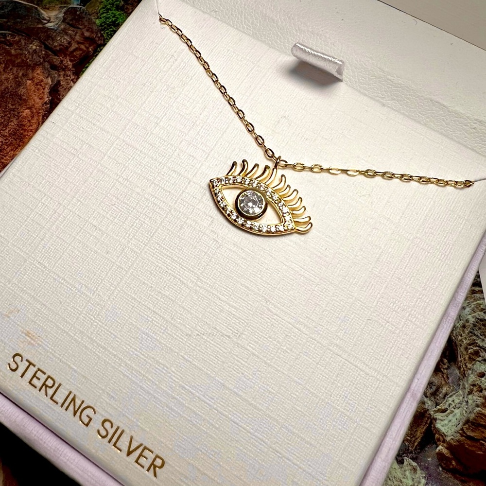 RACHEL ZOE Gold plated Sterling Silver evil eye pendant necklace
